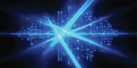 Fototapeta premium Abstract blue background with glowing digital stars, energy lines, and a futuristic technology design