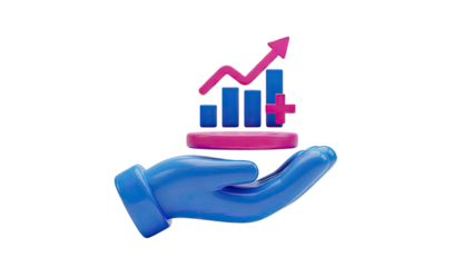 3D Hand Holding Upward Trend Graph