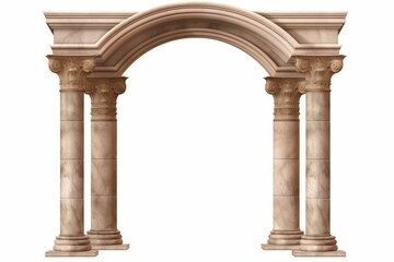 Stone antique arch with ornate corinthian columns on a white background