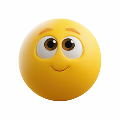 Fototapeta premium 3D cute smiling emoji face with big eyes, round yellow cartoon emoticon isolated on transparent background.