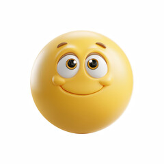 Fototapeta premium 3D cute smiling emoji face with big eyes, round yellow cartoon emoticon isolated on transparent background.