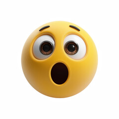 Fototapeta premium 3D cute shocked emoji face with wide eyes and open mouth, glossy yellow emoticon isolated on transparent background.