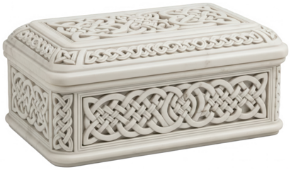 ornate carved white marble box with celtic knot design