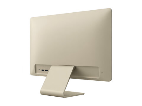 Compact minimal desktop monitor with stand in transparent background white color isolated on a transparent background
