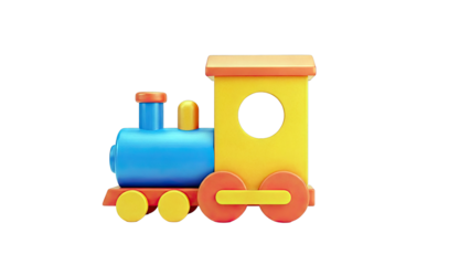 3D Rendered Toy Train with Blue Engine and Orange Cabin