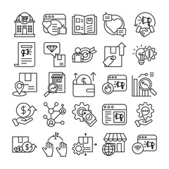 25 Marketing Icons Set &ndash; Outline Style, Editable Stroke, Vector Illustration, Market,Social Media,Catalog,Engagement ,Sponsorship,Advertisement,Value Proposition,Target ,Brand Development,Innovation