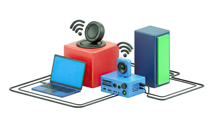3D Render of Networked Devices and Speakers