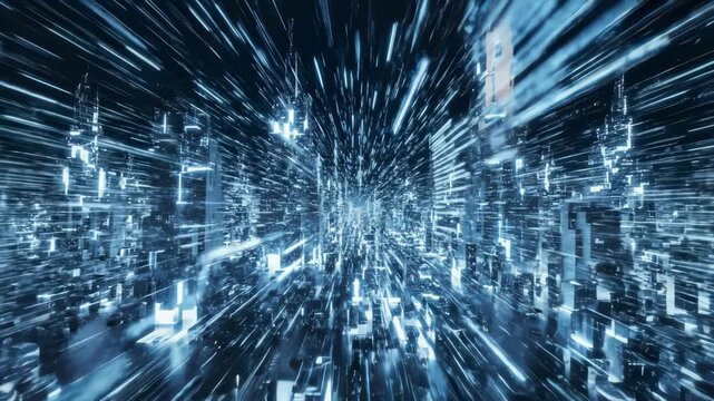 Digital Keyhole Opens to Futuristic Glowing Cyberpunk Cityscape