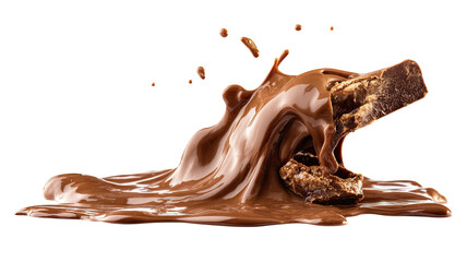 Melted chocolate flowing with rich glossy texture smooth liquid cocoa motion illustration isolated on white background
