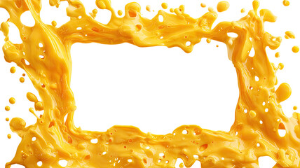 Melted cheese flow frame border label with creamy dripping texture realistic food illustration isolated on white background