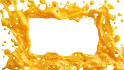 Melted cheese flow frame border label with creamy dripping texture realistic food illustration isolated on white background