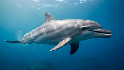 Fototapeta premium Graceful dolphin swimming freely in the clear blue depths of the ocean