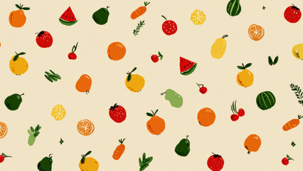 Colorful Fruit and Vegetable Pattern on Background
