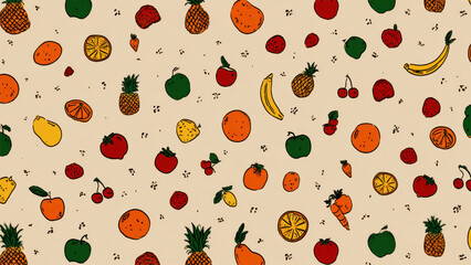 Colorful Fruit and Vegetable Pattern on Background