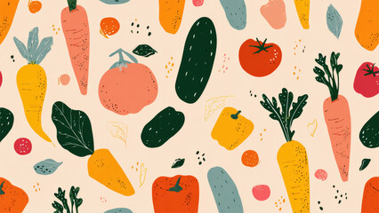 Colorful Fruit and Vegetable Pattern on Background