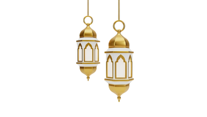 Elegant Gold and White Islamic Lanterns Hanging