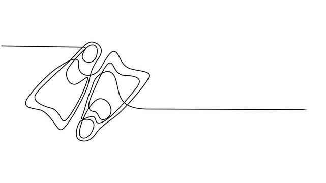 Fins Flippers Comfortable animation continuous one line drawing, Swim fins line art modern style comfortable underwater use, Simple black vector illustration of diving fins in minimalist line art 4k.