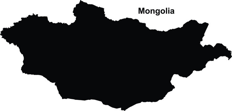 Mongolia Map Silhouette: Black Outline Vector Shape and Country Icon
