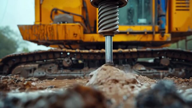 a drilling rig drills a well. Selective focus