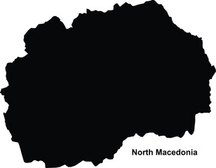 North Macedonia Map Black Silhouette Isolated on White Background
