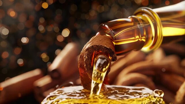 a drop of cinnamon essential oil. Selective focus
