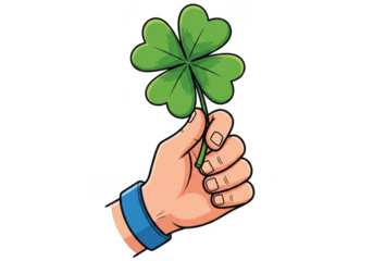 Holding a lucky four-leaf clover isolated on transparent background