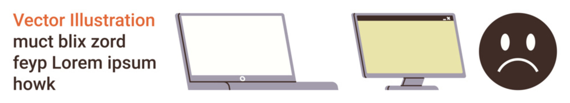Technology, frustration, device issues, screen time, modern communication, digital emotions. Laptop, desktop monitor sad face icon. Technology frustration and device issues concept