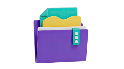 3D Render of a Purple File Folder with Colorful Documents