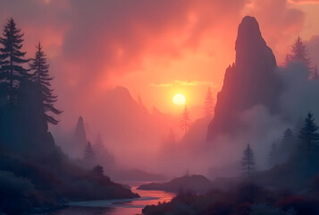 sunset in the mountains