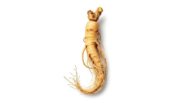 Isolated american ginseng root, showcasing its unique texture and potential health benefits widely