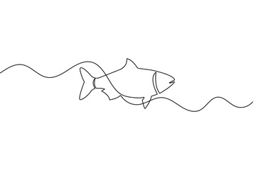 Obraz premium Fish icon continuous one line drawing and minimalist style isolated outline vector illustration