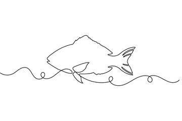 Obraz premium Fish icon continuous one line drawing and minimalist style isolated outline vector illustration