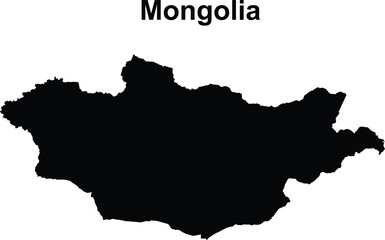 Mongolia Map Black Silhouette Isolated on White Background