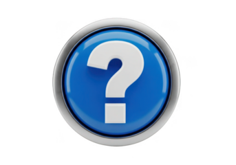 Blue question mark button isolated on transparent background
