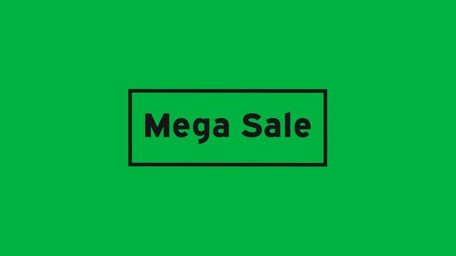 Animation of mega sale text in black letters and frame on white background