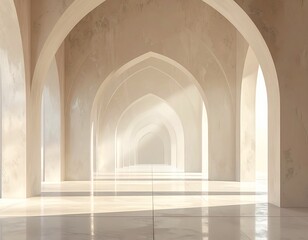 Obraz premium Serene Arched Hallway with Natural Light and Shadows