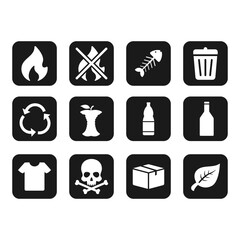 Waste Sorting and Recycling Solid Icons Set for Eco and Environmental Use