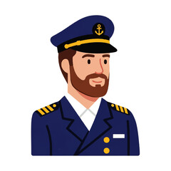A Professional Captain in Uniform with a Hat, Depicting Maritime Authority and Leadership in a Flat Design Style