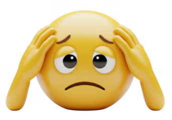 Frustrated face holding head isolated on transparent background