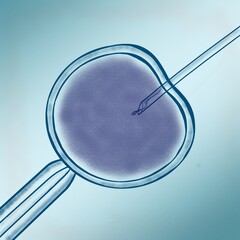 In vitro fertilization and assisted reproductive technology concept. Medical illustration of ivf process where the needle injects sperm into an egg.