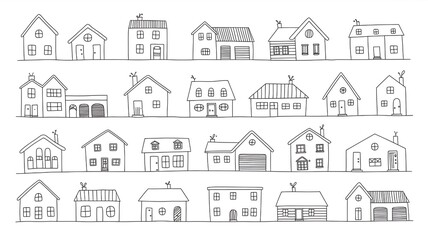 Fototapeta premium Doodle houses seamless pattern hand drawn sketch style vector illustration various residential buildings simple outline isolated on white background
