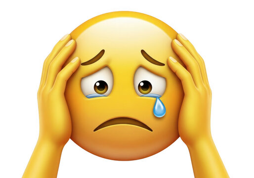 Sad face holding head isolated on transparent background