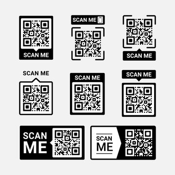 Flat design qr code icon scan me stamp set