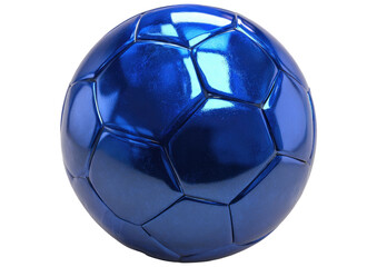 Shiny blue soccer ball on black background