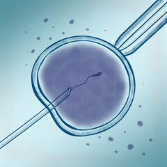 Medical illustration of sperm being injected into an egg during in vitro fertilization. Concept of ivf, artificial insemination, and infertility treatment. transparent, isolated