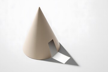 Fototapeta premium White cone shaped object with cutout and shadow on white background
