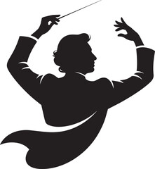 Conductor silhouette maestro musician directing orchestra performance concert classic music art vector graphic. © MC Creative