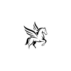 Obraz premium Black and white illustration of a Pegasus horse in mid gallop.