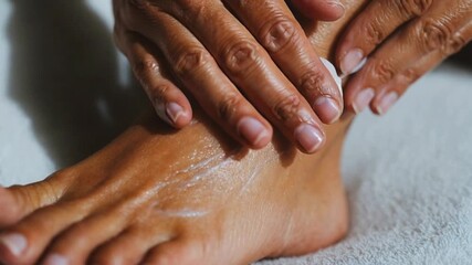 Experienced therapist massages clients hands in warm light focusing on relaxation care and healing touch during professional wellness treatment session