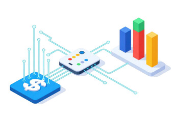 Data integration and analytics isolated on transparent background